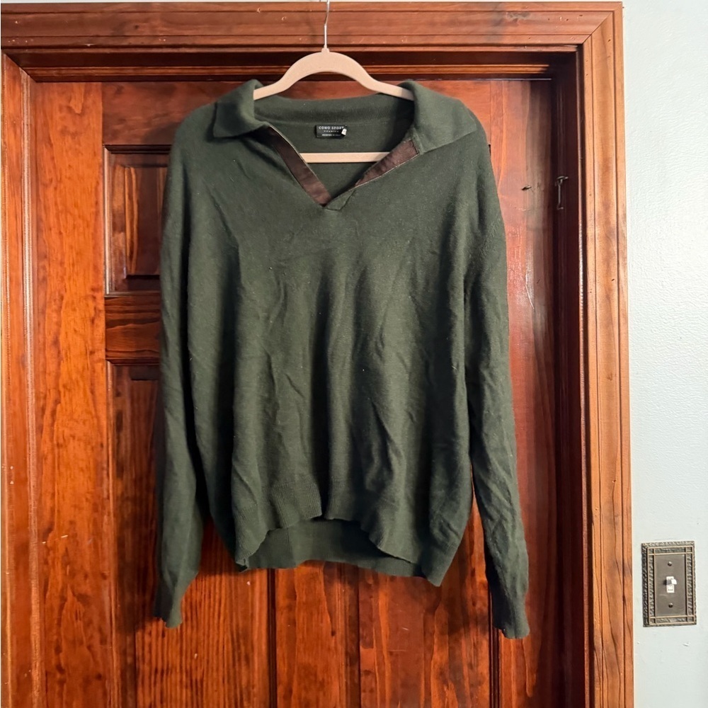 Elegant V-Neck Dark Green Sweater